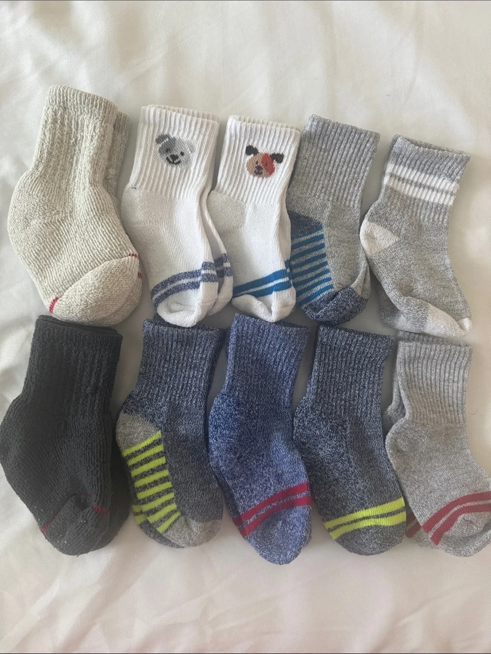10-Pair Toddler Boys Socks Bundle 2T-3T EUC Gray Blue White